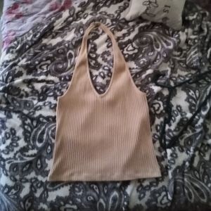 Tan ribbed halter top